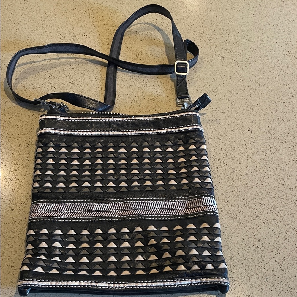 Toms Black and White Geometric Crossbody Bag